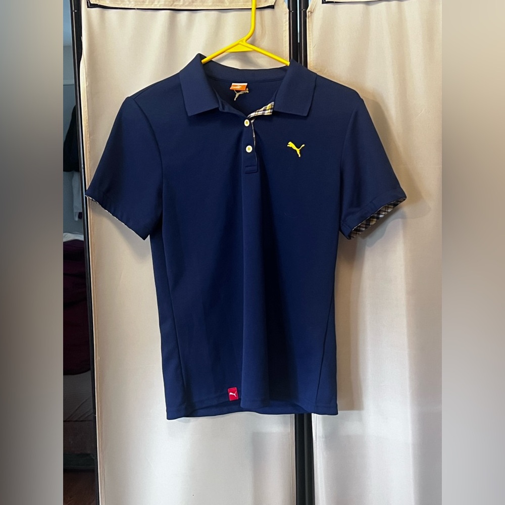 Puma Kids Navy Polo Shirt with Yellow Logo